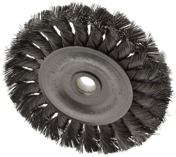 Weiler - 4" OD, 1/2" Arbor Hole, Knotted Steel Wheel Brush - 1/2" Face Width, 7/8" Trim Length, 0.0118" Filament Diam, 20,000 RPM - Exact Industrial Supply