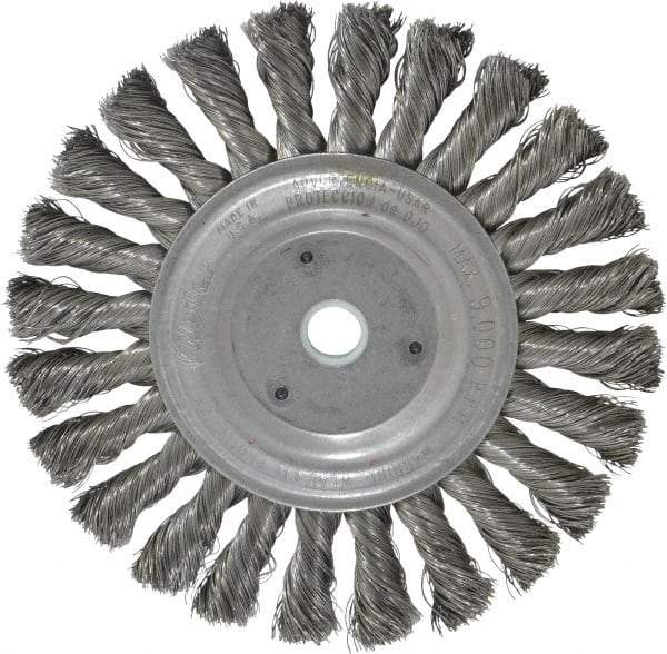 Weiler - 6" OD, 5/8" Arbor Hole, Knotted Steel Wheel Brush - 1/2" Face Width, 1-3/8" Trim Length, 0.0118" Filament Diam, 9,000 RPM - Exact Industrial Supply