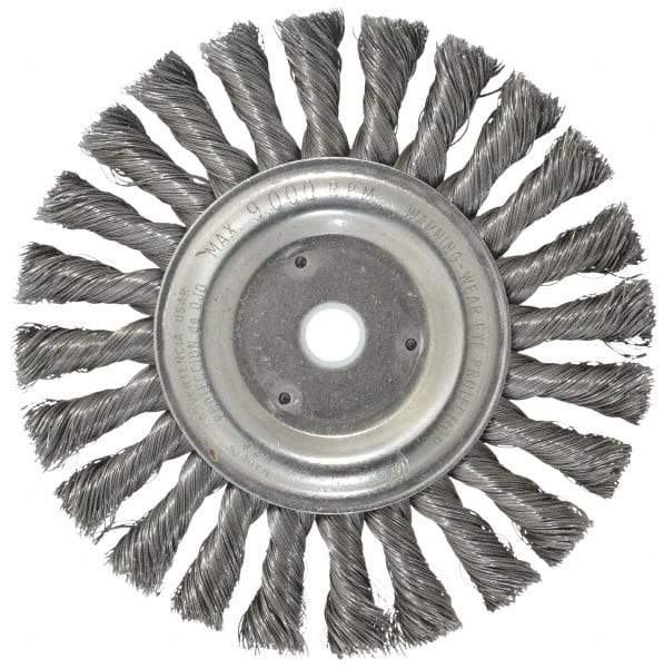 Weiler - 6" OD, 5/8" Arbor Hole, Knotted Steel Wheel Brush - 1/2" Face Width, 1-3/8" Trim Length, 0.014" Filament Diam, 9,000 RPM - Exact Industrial Supply