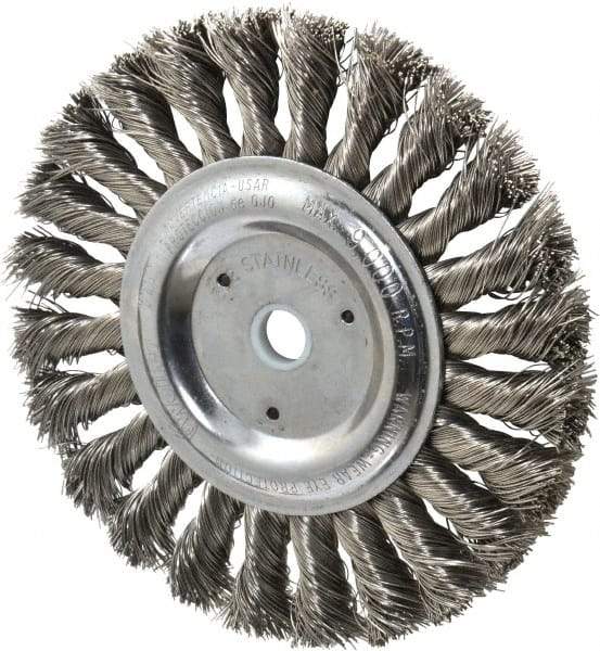 Weiler - 6" OD, 5/8" Arbor Hole, Knotted Stainless Steel Wheel Brush - 1/2" Face Width, 1-3/8" Trim Length, 0.016" Filament Diam, 9,000 RPM - Exact Industrial Supply
