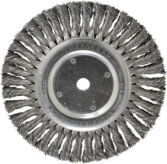 Weiler - 8" OD, 5/8" Arbor Hole, Knotted Steel Wheel Brush - 5/8" Face Width, 1-5/8" Trim Length, 0.014" Filament Diam, 6,000 RPM - Exact Industrial Supply