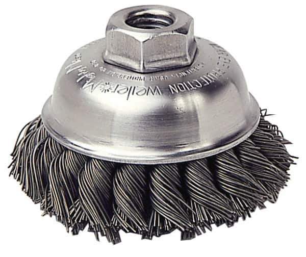 Weiler - 6" Diam, 5/8-11 Threaded Arbor, Steel Fill Cup Brush - 0.014 Wire Diam, 1-5/8" Trim Length, 6,000 Max RPM - Exact Industrial Supply