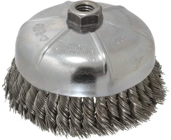 Weiler - 6" Diam, 5/8-11 Threaded Arbor, Steel Fill Cup Brush - 0.023 Wire Diam, 1-3/8" Trim Length, 6,600 Max RPM - Exact Industrial Supply