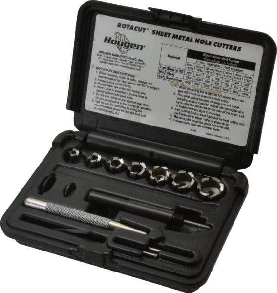 Hougen - 10 Piece, 8 to 20mm Cutter Diam, 1/4" Cutting Depth, High Speed Steel Annular Cutter Set - Bright Finish, 3/8" Shank Diam, 8, 10, 12, 14, 16, 18, 20mm Cutter Diams - Exact Industrial Supply