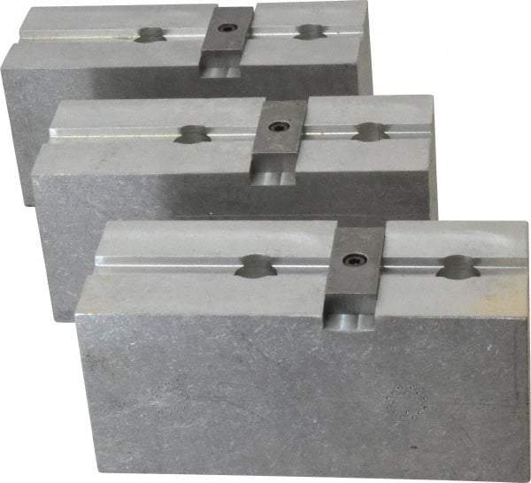 Abbott Workholding Products - 15 to 18" Chuck Capacity, Tongue & Groove Attachment, Square Soft Lathe Chuck Jaw - 3 Jaws, Aluminum, 3" Btw Mount Hole Ctrs, 6-1/2" Long x 2-1/2" Wide x 3" High, 1/2" Groove, 5/8" Fastener - Exact Industrial Supply