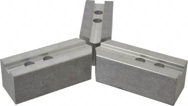 Abbott Workholding Products - 12" & Up Chuck Capacity, 1.5mm x 60° Serrated Attachment, Square Soft Lathe Chuck Jaw - 3 Jaws, Aluminum, 1.1811" Btw Mount Hole Ctrs, 5-1/2" Long x 2" Wide x 2" High, 0.7087" Groove, 0.5512" & 14mm Fastener - Exact Industrial Supply