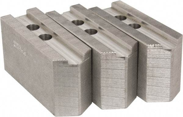 Abbott Workholding Products - 12" & Up Chuck Capacity, 1.5mm x 60° Serrated Attachment, Square Soft Lathe Chuck Jaw - 3 Jaws, Aluminum, 1.1811" Btw Mount Hole Ctrs, 5-1/2" Long x 2" Wide x 3" High, 0.8268" Groove, 0.6299" & 16mm Fastener - Exact Industrial Supply