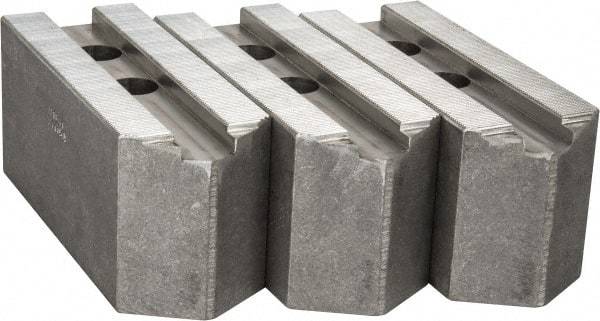 Abbott Workholding Products - 15 to 18" Chuck Capacity, 1.5mm x 60° Serrated Attachment, Square Soft Lathe Chuck Jaw - 3 Jaws, Aluminum, 1.6929" Btw Mount Hole Ctrs, 6-1/2" Long x 2-1/2" Wide x 3" High, 0.8661" Groove, 0.7874" & 20mm Fastener - Exact Industrial Supply