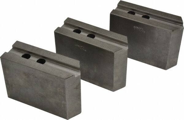 Abbott Workholding Products - 12" & Up Chuck Capacity, 1.5mm x 60° Serrated Attachment, Square Soft Lathe Chuck Jaw - 3 Jaws, Steel, 1.1811" Btw Mount Hole Ctrs, 5-1/2" Long x 2" Wide x 4" High, 0.7087" Groove, 0.5512" & 14mm Fastener - Exact Industrial Supply