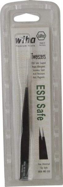 Wiha - 5-1/8" OAL AA-SA ESD Safe Tweezers - Universal Fine Point - Exact Industrial Supply