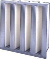 Made in USA - 12" Noml Height x 24" Noml Width x 12" Noml Depth, 95% Capture Efficiency, V-Bank Mini-Pleat Air Filter - MERV 14, Microfiberglass, Integrated Plastic Frame, 500 Max FPM, 1,000 CFM, For Any Unit - Exact Industrial Supply
