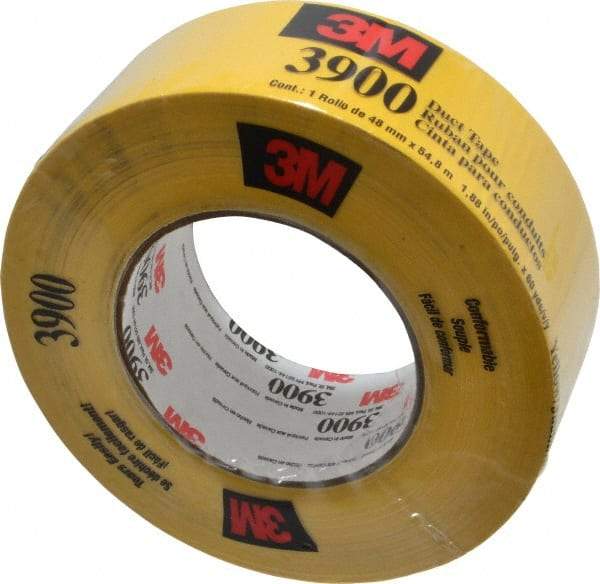 3M - 2" x 55m Yellow Duct Tape - 8.1 mil, Rubber Adhesive, Polyethylene Film Backing, 32 Lb/ln Tensile Strength, 200°F Max, Series 3900 - Exact Industrial Supply