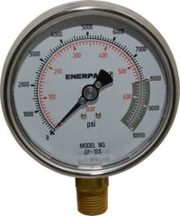 Enerpac - 0 to 10,000 psi Pressure Rating, 1/2 NPTF Gauge Connection, Hydraulic Pressure Dry Gage - 4" Face Diam - Exact Industrial Supply
