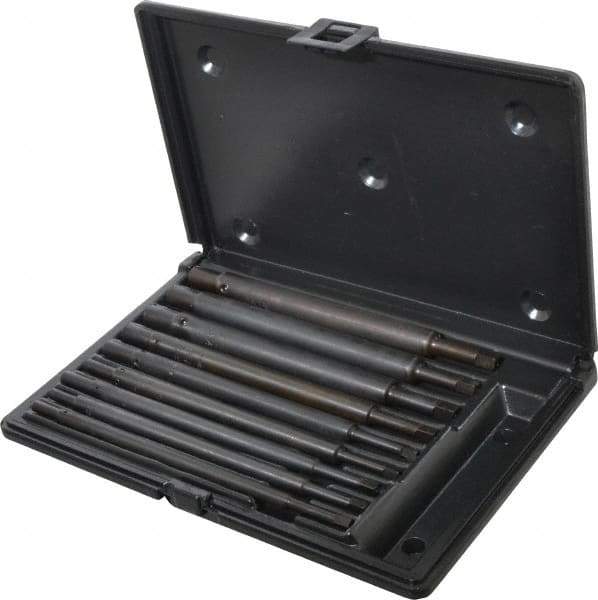 Walton - #0 to 1/2" Tap Extension Set - Alloy Steel, 8" Overall Length, 5/8" Max Outside Diam, 0.219, 0.318, 0.323, 0.367, 0.381, (4) 0.255" Extension Shank Diam, 9 Piece Set - Exact Industrial Supply