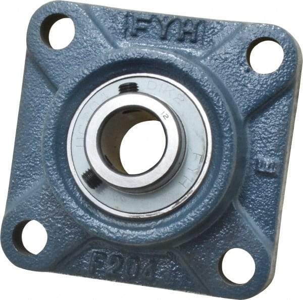 Value Collection - 3/4" ID, 3-3/8" OAW x 3-3/8" OAL x 3-3/8" OAH 4-Bolt High Temperature Flange Bearing - 1,650 Lb Static Cap, 2,830 Lb Dyn Cap, 2-1/2" Btw Mnt Hole Ctrs, 19/32" Base-to-Ctr Ht, Cast Iron - Exact Industrial Supply