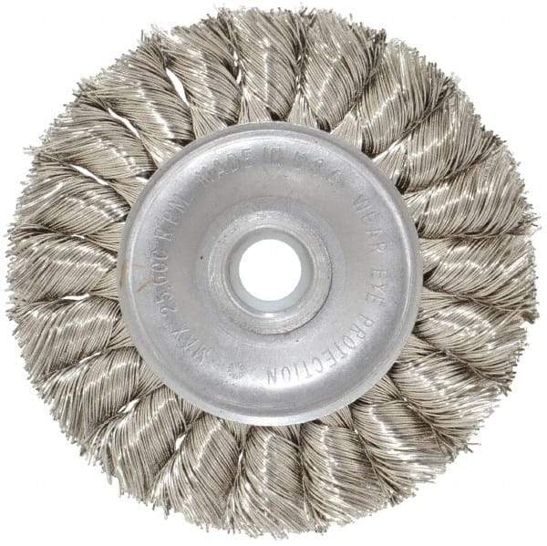 Anderson - 3" OD, 1/2" Arbor Hole, Knotted Stainless Steel Wheel Brush - 3/8" Face Width, 5/8" Trim Length, 0.014" Filament Diam, 25,000 RPM - Exact Industrial Supply