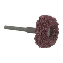 Superior Abrasives - 1-1/2" Diam x 1" Thick, Soft Mounted Satin Disc Buffing Wheel - 3 Ply, Fine Grade, 1/8" Shank Diam, 13,000 RPM - Exact Industrial Supply