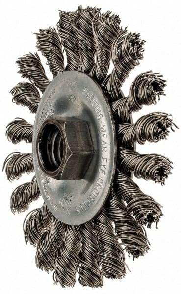 Anderson - 4" OD, 5/8-11 Arbor Hole, Knotted Stainless Steel Wheel Brush - 3/8" Face Width, 1" Trim Length, 0.02" Filament Diam, 20,000 RPM - Exact Industrial Supply