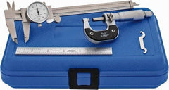 Value Collection - 3 Piece, Machinist Caliper and Micrometer Tool Kit - 0 to 1 Inch Micrometer, 0.0001 Inch Graduation - Exact Industrial Supply