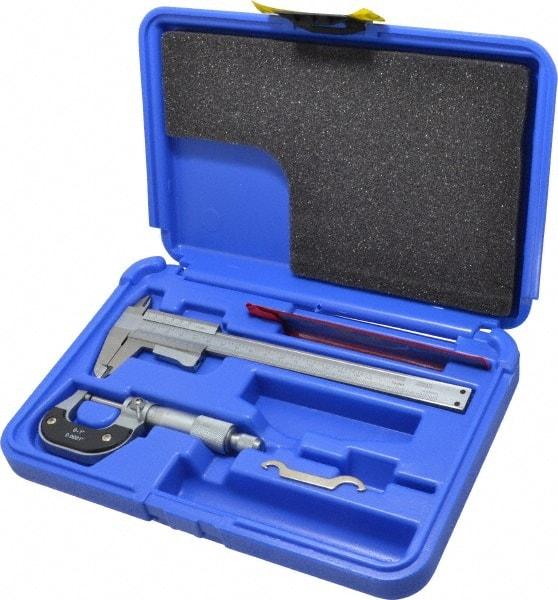 Value Collection - 3 Piece, Machinist Caliper and Micrometer Tool Kit - 0 to 1 Inch Micrometer, 0.0001 Inch Graduation - Exact Industrial Supply