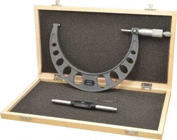 Value Collection - 6 to 7" Range, 0.0001" Graduation, Mechanical Outside Micrometer - Ratchet Stop Thimble - Exact Industrial Supply