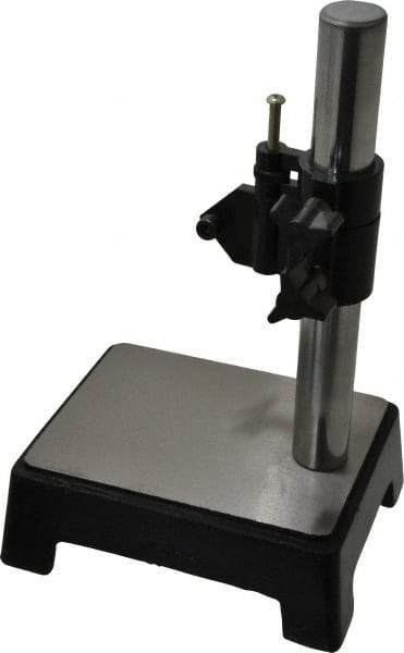 Value Collection - Steel, Rectangular Base, Comparator Gage Stand - 8-1/2" High, 5-1/2" Base Length x 4-1/4" Base Width x 2.16" Base Height, Includes Holder - Exact Industrial Supply
