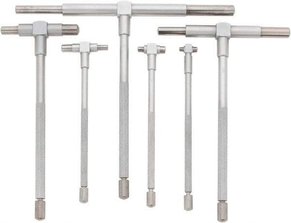 Value Collection - 6 Piece, 5/16 to 6 Inch, Hardened Tool Steel, Satin Chrome Finish, Telescoping Gage Set - 4 and 5 Inch Long Handles - Exact Industrial Supply