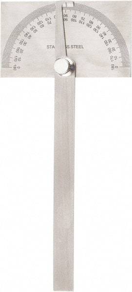 Value Collection - 6 Inch Long Blade, 180° Max Measurement, 1° Dial Graduation, Rectangular Head Protractor - 0 to 180 Dial Range - Exact Industrial Supply