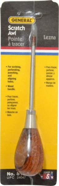 General - 6-1/2" OAL Steel Scratch Awl - Hardwood Handle - Exact Industrial Supply