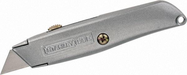 Stanley - Retractable Utility Knife - 2-7/16" Blade, Die Cast Aluminum (Color) Aluminum Handle, 3 Blades Included - Exact Industrial Supply