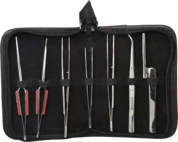 Value Collection - Stainless Steel Tweezer Set - 7 Piece - Exact Industrial Supply