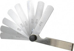 Value Collection - 9 Piece, 0.0015 to 0.015" Thick, Parallel Feeler Gage Set - 3" Leaf Length, 1/2" Wide, Tempered Steel - Exact Industrial Supply