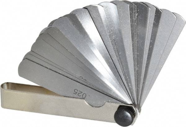 Value Collection - 26 Piece, 0.002 to 0.025" Thick, Parallel Feeler Gage Set - 3" Leaf Length, 1/2" Wide, Tempered Steel - Exact Industrial Supply