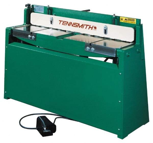 Tennsmith - 37 Inch Long Blade, Pneumatic Power Floor Shear - 46-1/2 Inch Wide x 27 Inch Deep x 42 Inch High, 0.0394 Inch Stainless Steel Capacity, 0.0630 Inch Mild Steel Capacity, 30 Inch Back Gauge Range - Exact Industrial Supply