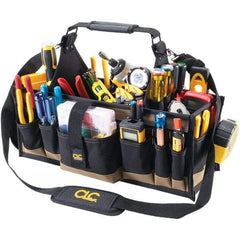 CLC - 43 Pocket Black & Khaki Polyester Tool Tote - 12" Wide x 2-1/2" Deep x 7" High - Exact Industrial Supply