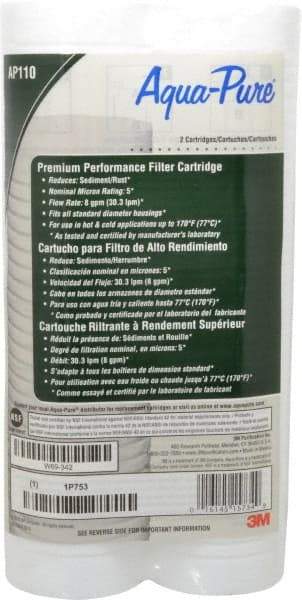 3M Aqua-Pure - 2-1/2" OD, 5µ, Cellulose Fiber Graded-Density Cartridge Filter - 9-3/4" Long, Reduces Dirt & Rust - Exact Industrial Supply