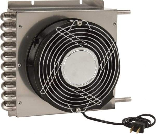Lytron - 3/8" Tube OD, 1 Fan Mount, Liquid-To-Air Stainless Steel Tubed Process Equipment Heat Exchanger - Deionized Water Cooler, Corrosive Liquid Cooler, 9" High x 10.9" Wide x 2.5" Deep, 3,080 BTU/Hr, 400°F Max - Exact Industrial Supply