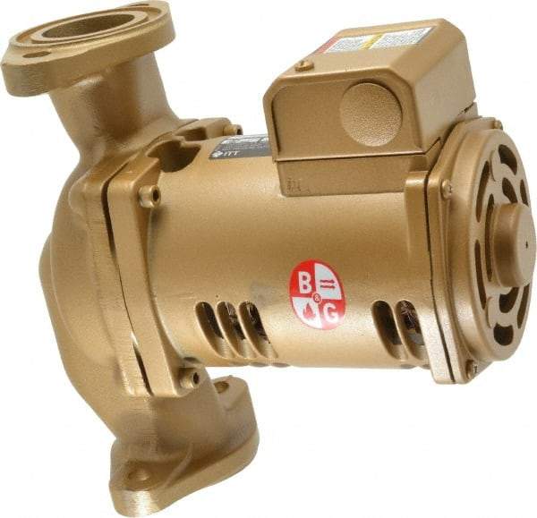 Bell & Gossett - 1/6 hp, 9-1/8" Long, 1 Phase, Bronze Housing, Noryl Impeller, Inline Circulator Pump - 115 Volt, 60 Hz, 6-3/8" Flange Width, Bell & Gossett Part No. 1BL004, 150 Max psi, ODP Motor - Exact Industrial Supply