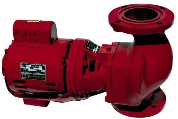 Bell & Gossett - 1/6 hp, 16-5/8" Long, 1 Phase, Cast Iron Housing, Brass Impeller, Inline Circulator Pump - 115 Volt, 60 Hz, 8-1/2" Flange Width, Bell & Gossett Part No. 102214, 125 Max psi, ODP Motor - Exact Industrial Supply