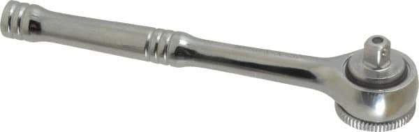Paramount - 1/4" Drive Round Head Quick-Release Ratchet - Chrome Finish, 5-3/4" OAL, 45 Gear Teeth, Full Polished Knurled Handle - Exact Industrial Supply