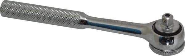 Paramount - 1/4" Drive Round Head Quick-Release Ratchet - Chrome Finish, 5-3/4" OAL, 45 Gear Teeth, Full Polished Knurled Handle, Reversible with Knurled Speed Ring Head - Exact Industrial Supply
