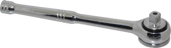 Paramount - 3/8" Drive Round Head Quick-Release Ratchet - Chrome Finish, 7-29/32" OAL, 45 Gear Teeth, Full Polished Knurled Handle - Exact Industrial Supply