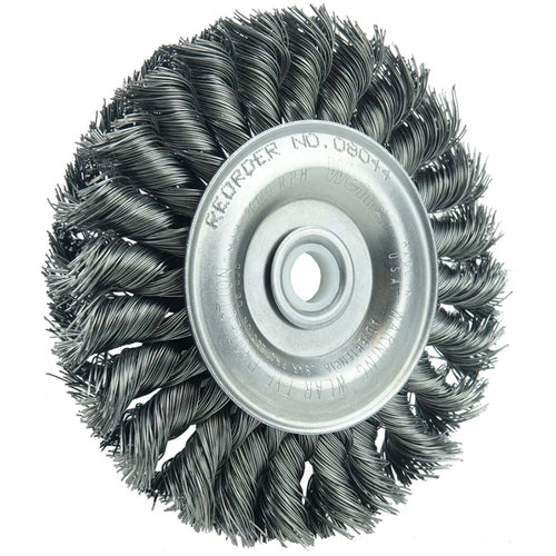 4″ Standard Twist Knot Wire Wheel, .020″ Steel Fill, 1/2″-3/8″ Arbor Hole - Exact Industrial Supply