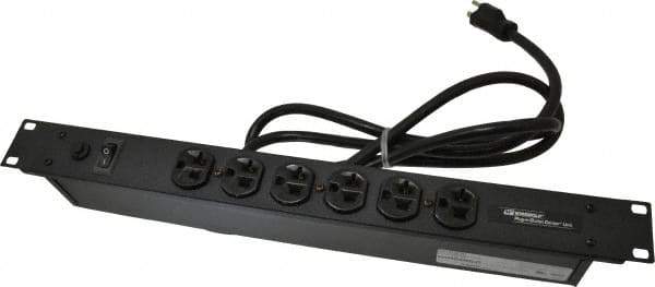 Wiremold - 6 Outlets, 120 Volts, 20 Amps, 6' Cord, Power Outlet Strip - Rack Mount, 6 Front NEMA Configuration, 19" Strip, cULus Recognized - Exact Industrial Supply
