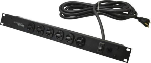 Wiremold - 6 Outlets, 120 Volts, 20 Amps, 15' Cord, Power Outlet Strip - Rack Mount, 6 Front NEMA Configuration, 19" Strip, cULus Recognized - Exact Industrial Supply