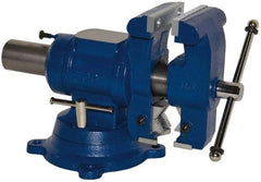 Yost Vises - 5-1/8" Jaw Width x 4, 4-1/2" (V-Jaw) Jaw Opening Capacity, 3-1/2" Throat Depth, Bench & Pipe Combination Vise - 23/32 to 3" Pipe Capacity, Swivel Base, Bolt Down Attachment, Cast Iron - Exact Industrial Supply