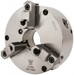 Yuasa - 3 Jaws, 8" Diam, Self Centering Manual Lathe Chuck - Plain Back Mount Spindle, Adjustable, Reversible, 2.4803" Through Hole Diam, 0.0005" Axial Runout, Cast Iron - Exact Industrial Supply