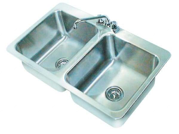 Advance Tabco - 14" Long x 16" Wide Inside, 2 Compartment, Stainless Steel Stainless Steel Drop In Sink - 18 Gauge, 33-1/2" Long x 20-1/2" Wide Outside, 10" Deep - Exact Industrial Supply