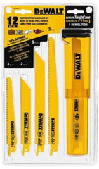 DeWALT - 12 Piece, 6" to 9" Long x 0.035" to 0.062" Thick, Bi-Metal Reciprocating Saw Blade Set - Straight and Tapered Profile, 6 to 24 Teeth per Inch, Angled Tip - Exact Industrial Supply