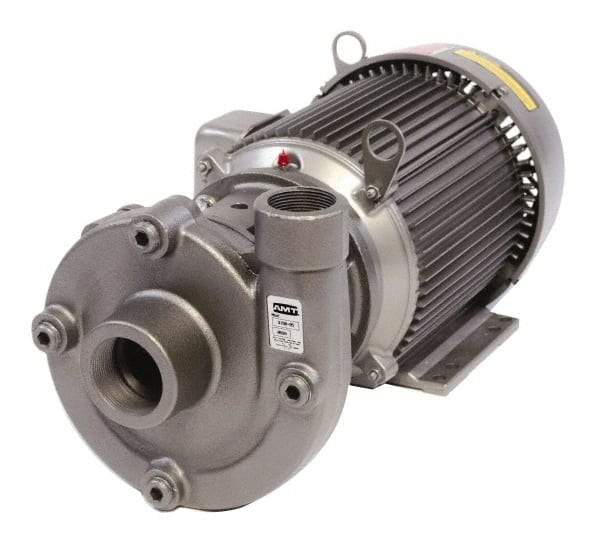 American Machine & Tool - 230/460V Volt, 3 Phase, 3 HP, Cast Iron Straight Pump - 2 Inch Inlet, 1-1/2 Inch Outlet, 82 Max Head psi, Stainless Steel Impeller, Buna-N Seal - Exact Industrial Supply